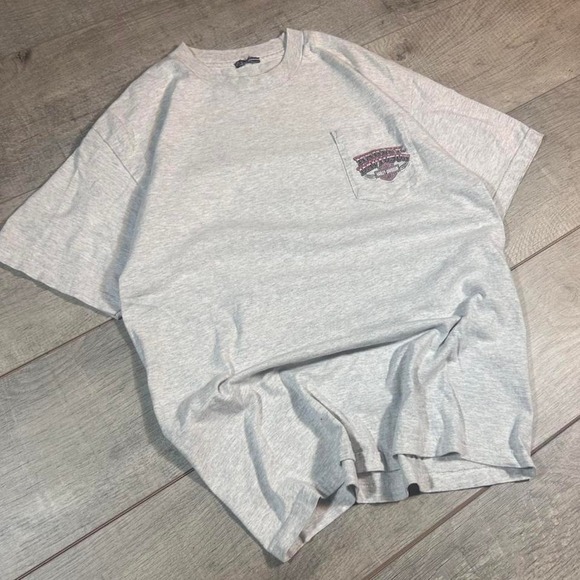 Vintage Y2K 90s charlotte North Carolina pirate Grey Harley Davidson pocket tee - Picture 2 of 5